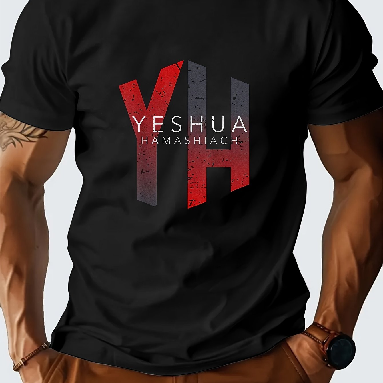 Camiseta Yeshua Hamashiach - Hombre, Manga Corta, Poliéster, Cuello Redondo
