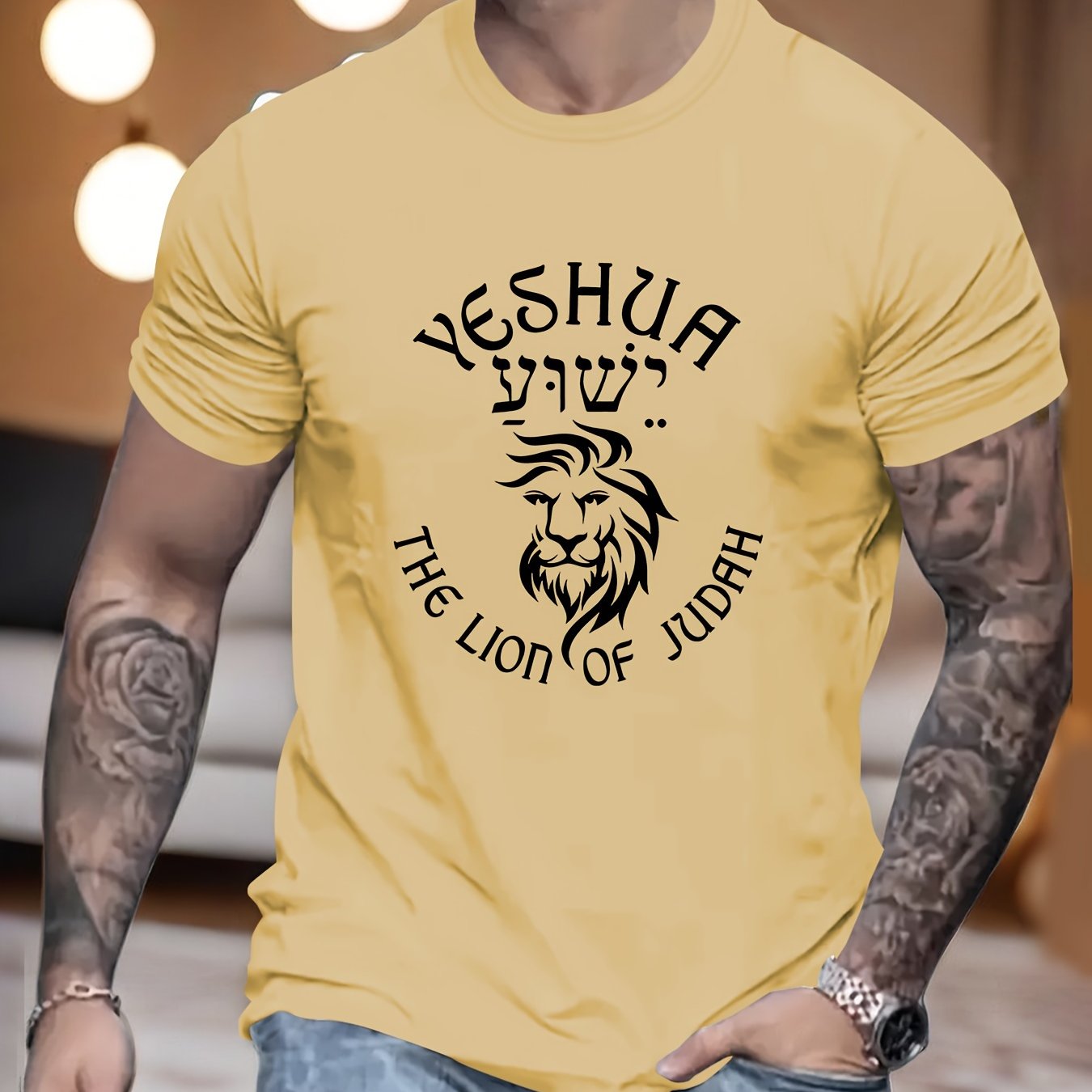 Camiseta Yeshua León de Judá - Hombre, Manga Corta, Estampado Creativo, Cuello Redondo