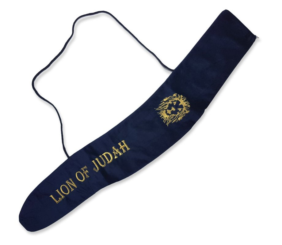 Bolsa de terciopelo azul para shofar yemení León de Judá - para shofar de 36 a 46 pulgadas
