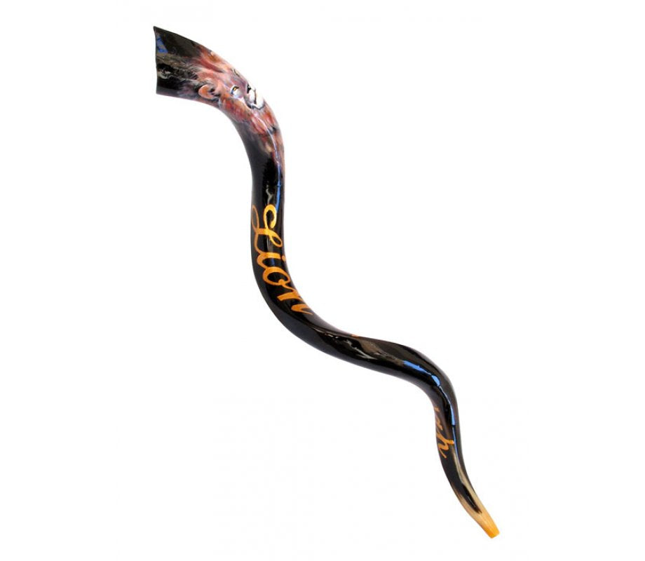 Shofar Yemení gigante pintado a mano-LEON DE LA TRIBU DE JUDAH