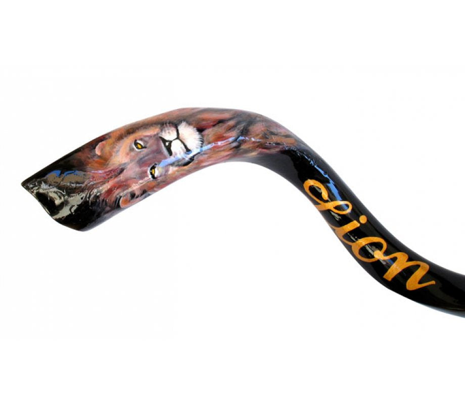 Shofar Yemení gigante pintado a mano-LEON DE LA TRIBU DE JUDAH