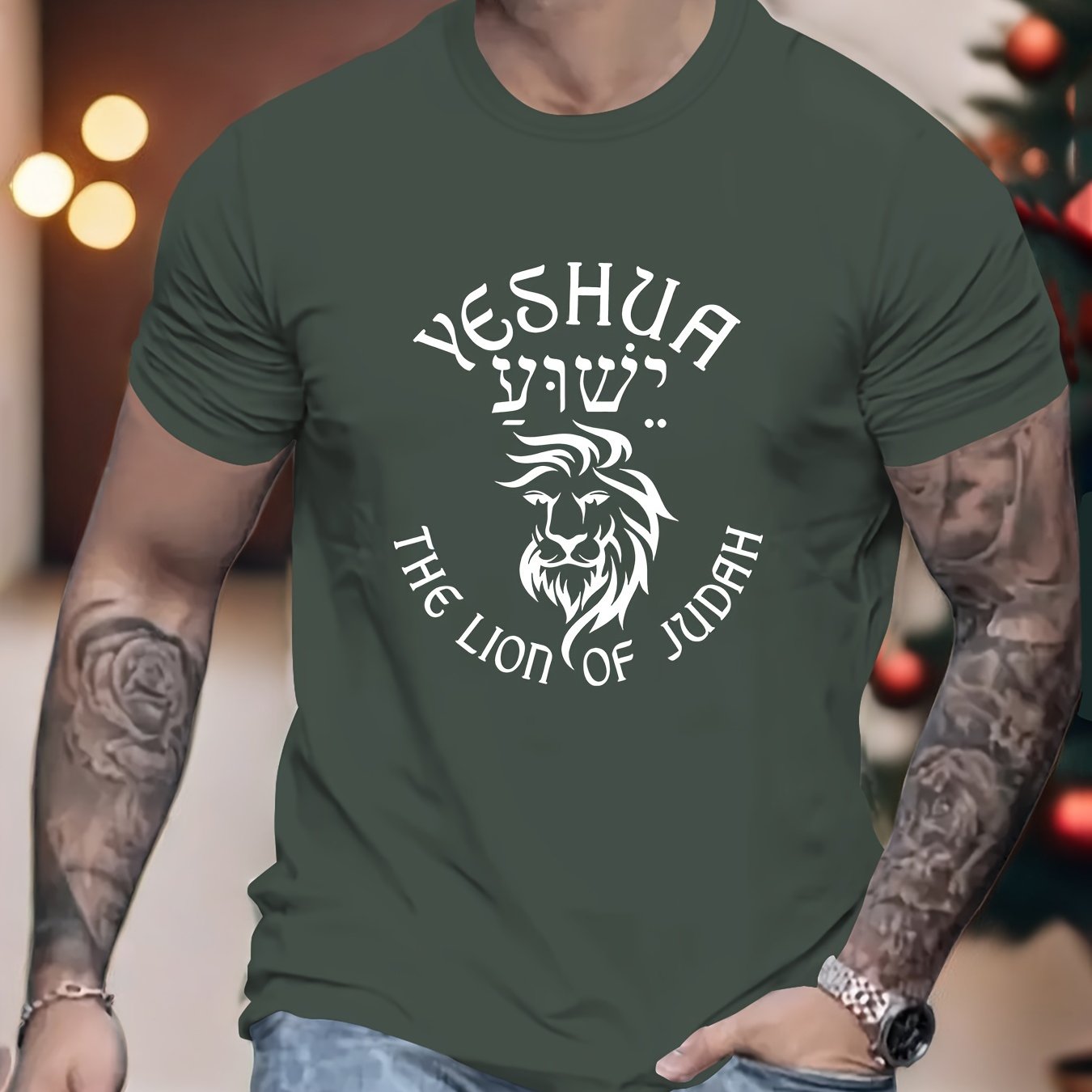 Camiseta Yeshua León de Judá - Hombre, Manga Corta, Estampado Creativo, Cuello Redondo