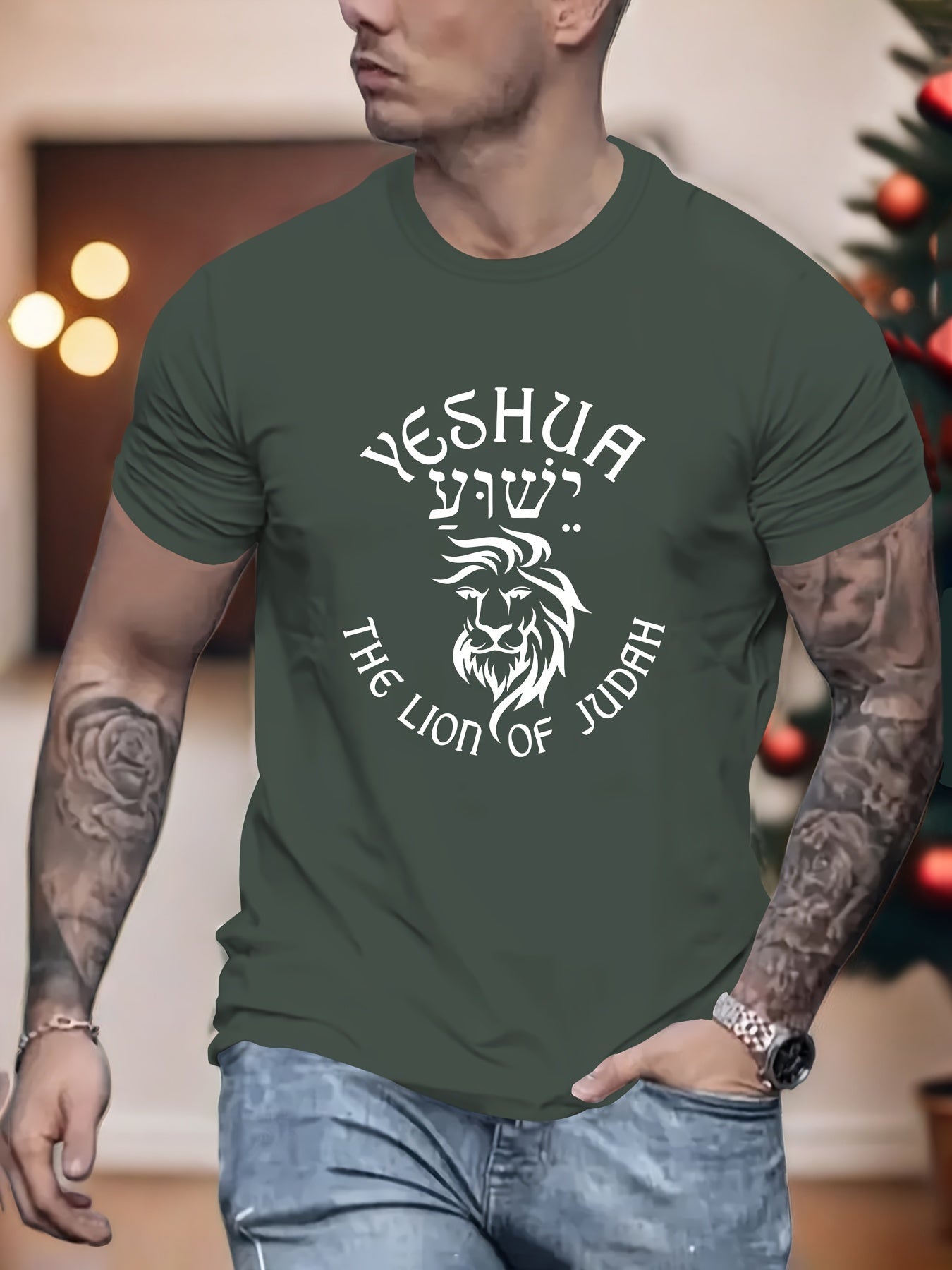 Camiseta Yeshua León de Judá - Hombre, Manga Corta, Estampado Creativo, Cuello Redondo
