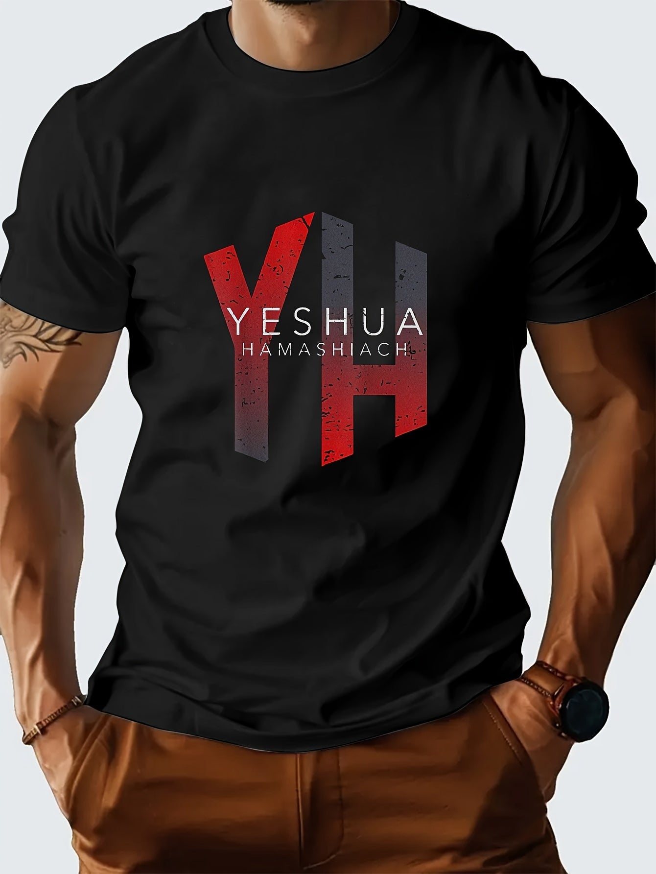 Camiseta Yeshua Hamashiach - Hombre, Manga Corta, Poliéster, Cuello Redondo