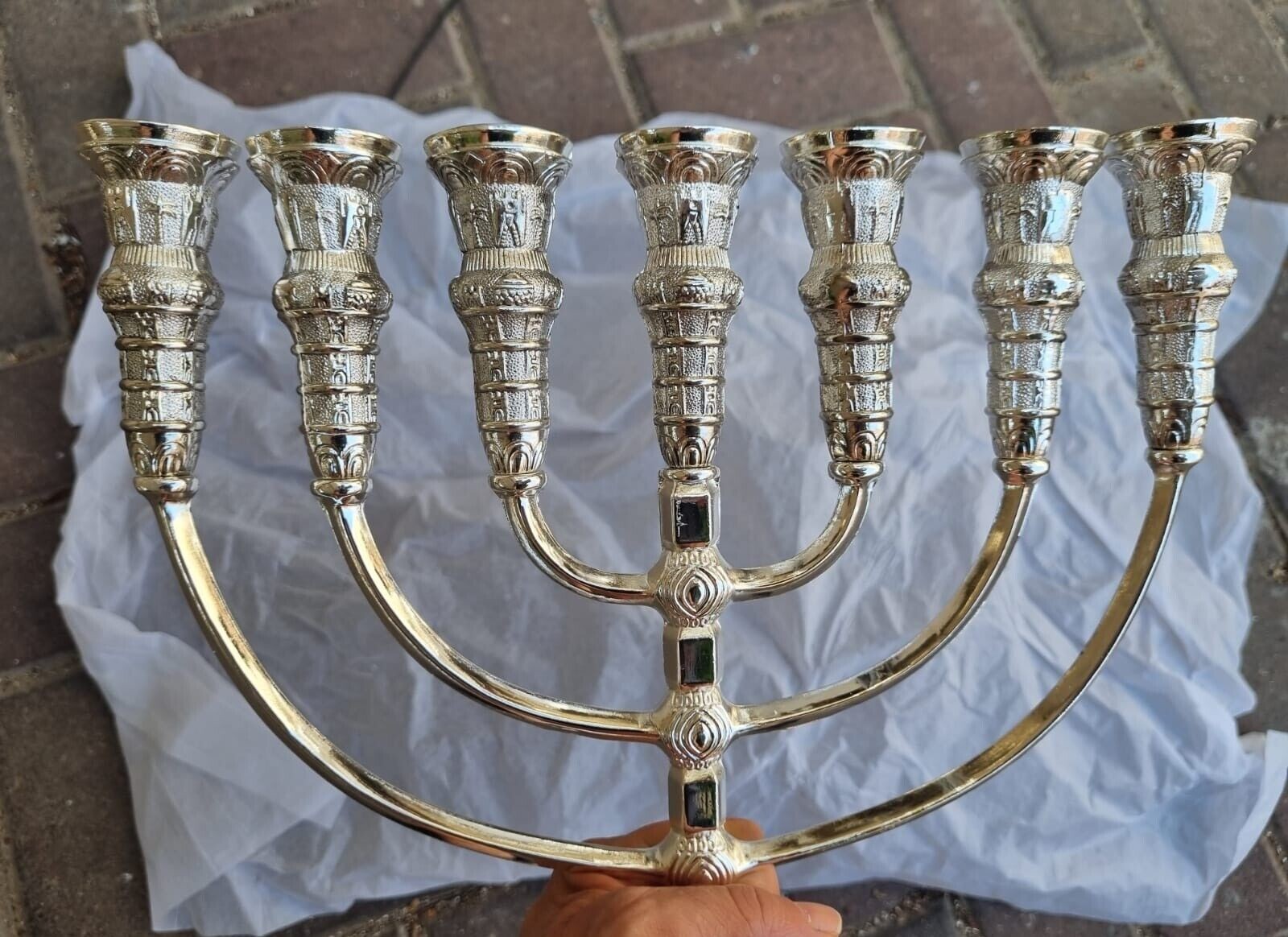 Menorah Jerusalem Temple 14 inch Height 35 cm 7 Branches SIilver Plated XL