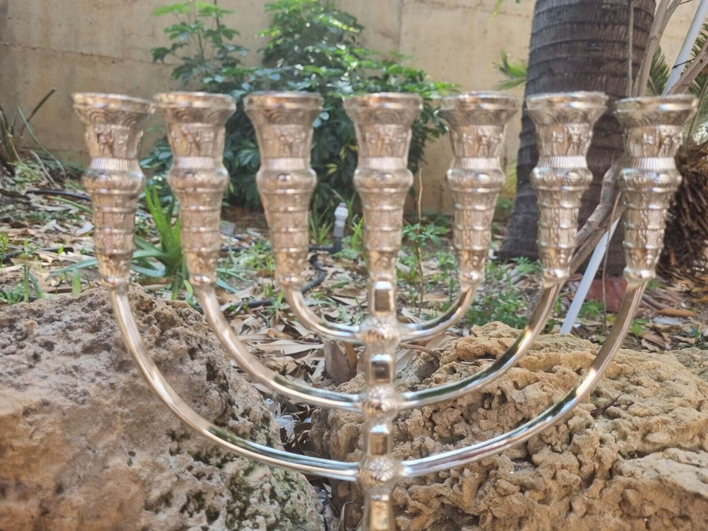 Menorah Jerusalem Temple 14 inch Height 35 cm 7 Branches SIilver Plated XL