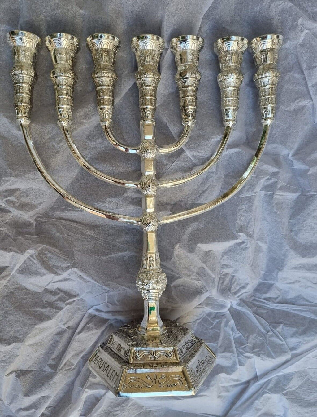 Menorah Jerusalem Temple 14 inch Height 35 cm 7 Branches SIilver Plated XL