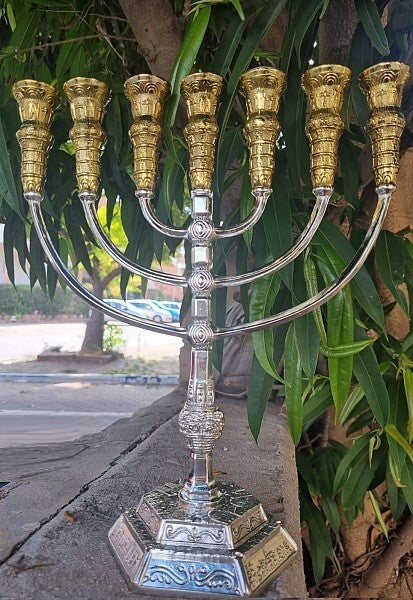 Menorah 7 branches Brazos candles Jerusalem Temple 16.5 inch Height 42cm Gold