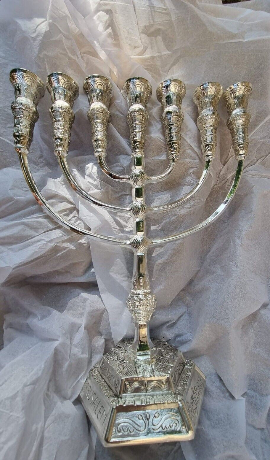 Menorah Jerusalem Temple 14 inch Height 35 cm 7 Branches SIilver Plated XL