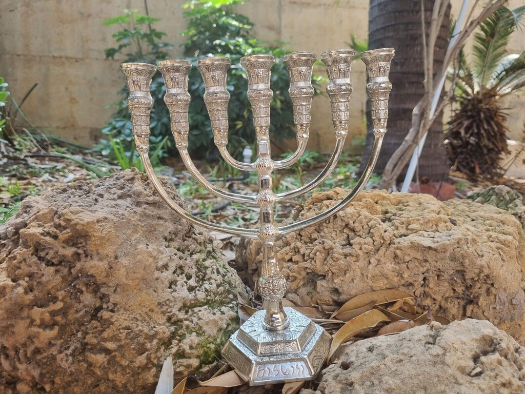 Menorah Jerusalem Temple 14 inch Height 35 cm 7 Branches SIilver Plated XL
