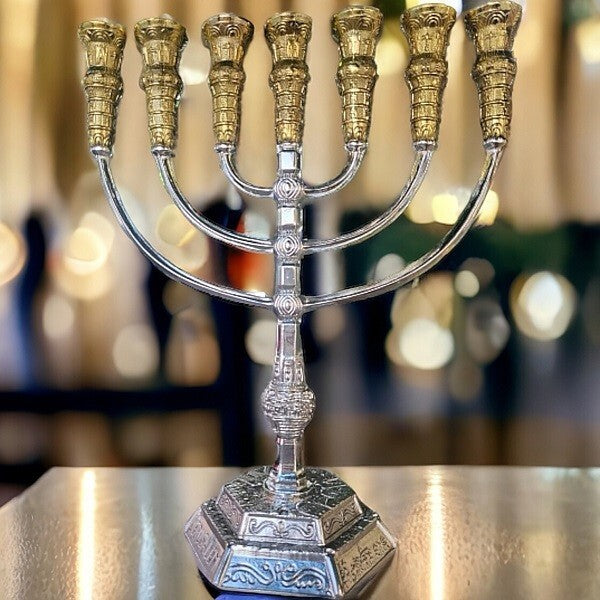 Menorah 7 branches Brazos candles Jerusalem Temple 16.5 inch Height 42cm Gold