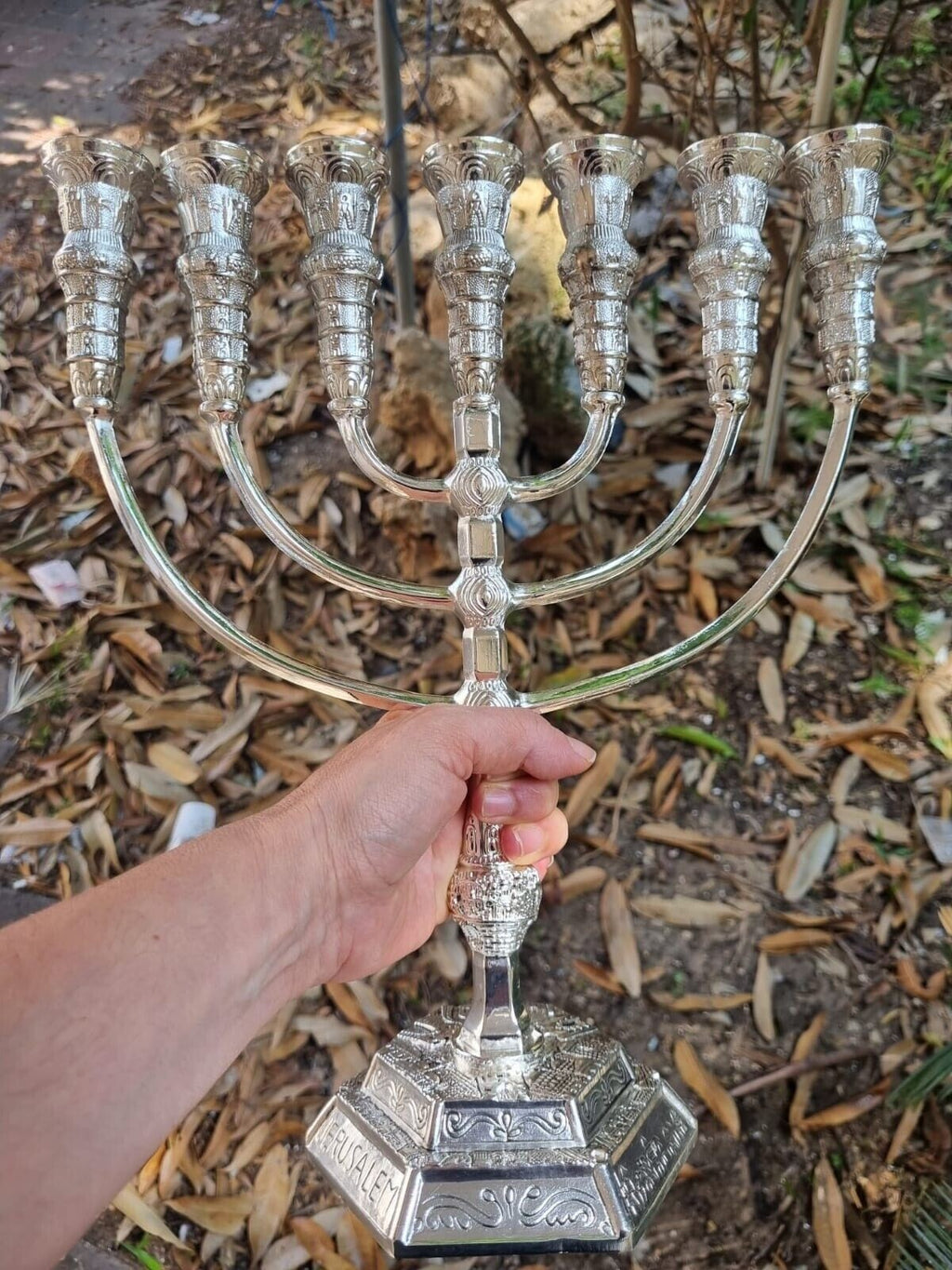 Menorah Jerusalem Temple 14 inch Height 35 cm 7 Branches SIilver Plated XL