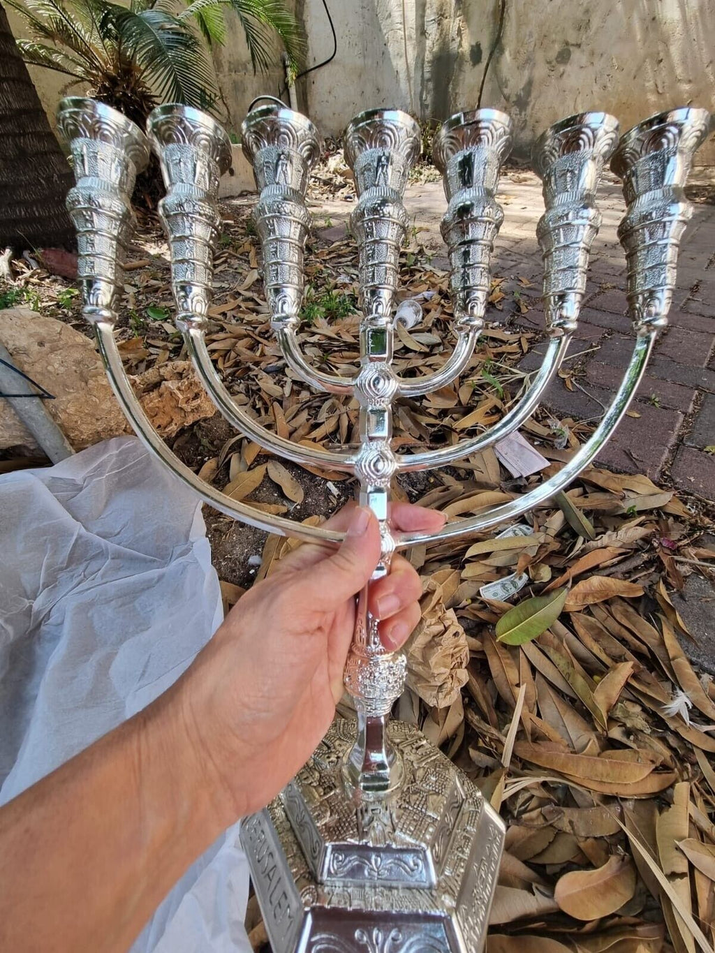 Menorah Jerusalem Temple 14 inch Height 35 cm 7 Branches SIilver Plated XL