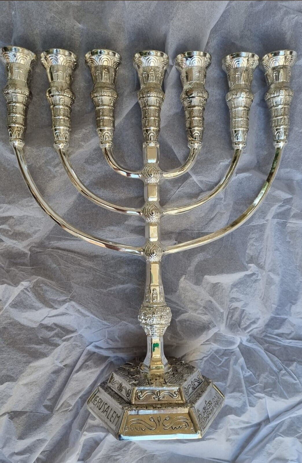 Menorah Jerusalem Temple 14 inch Height 35 cm 7 Branches SIilver Plated XL