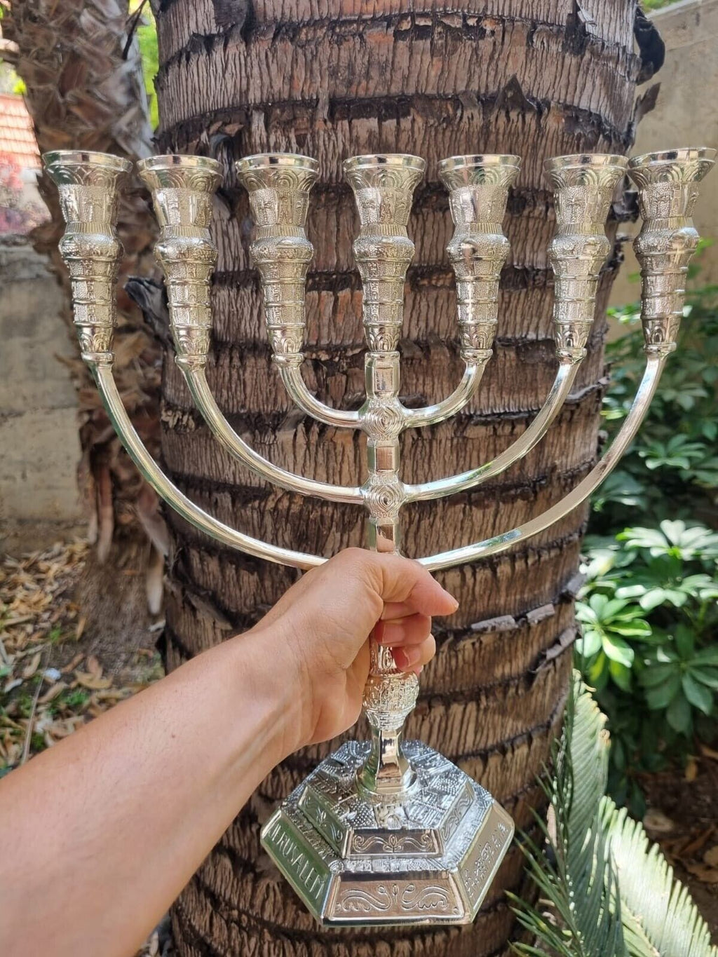 Menorah Jerusalem Temple 14 inch Height 35 cm 7 Branches SIilver Plated XL
